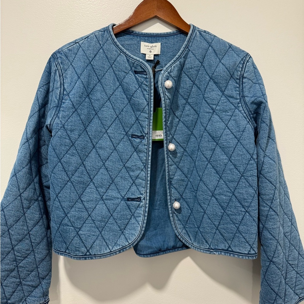 Kate Spade Target Blue Quilted Jacket with Pearl Buttons Size XS